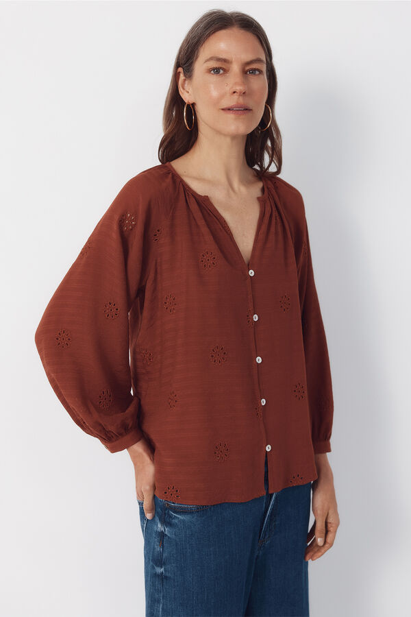 Cortefiel Blusa bordada Laranja