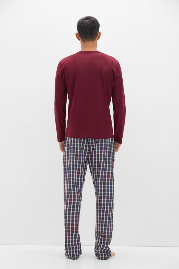 Cortefiel Jersey-knit and cloth pyjama set Maroon