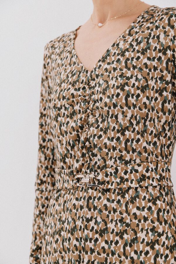 Cortefiel Vestido cintur&oacute;n Beige