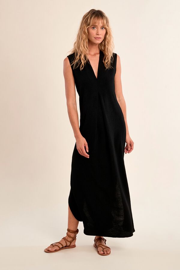 Molly Bracken Vestido largo de manga sisa detalle pliegues Black