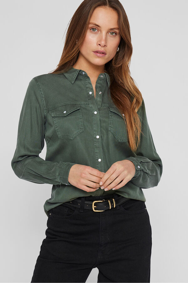 Vila Camisa vaquera manga larga Kaki