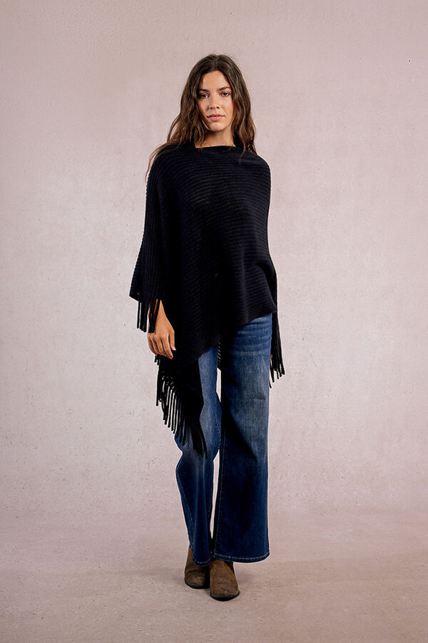 Molly Bracken Poncho asim&eacute;trico con flecos Negro