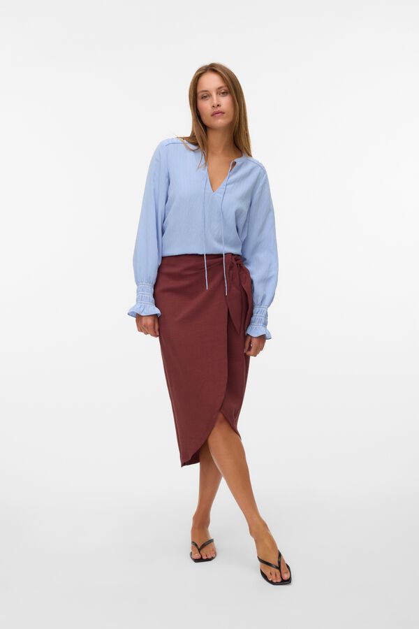 Vero Moda Falda midi con detalle de lazada Marr&oacute;n