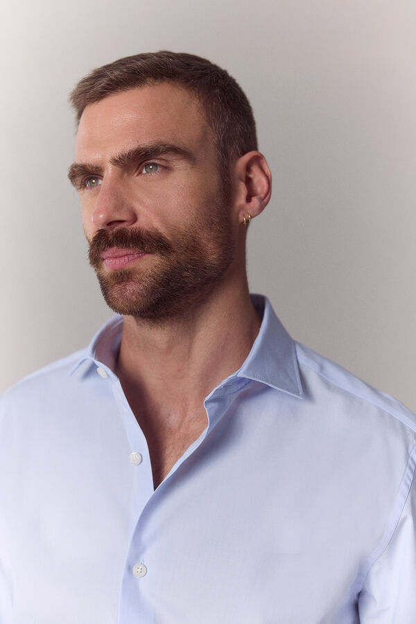 OOTO Poplin plain long sleeve shirt Blue