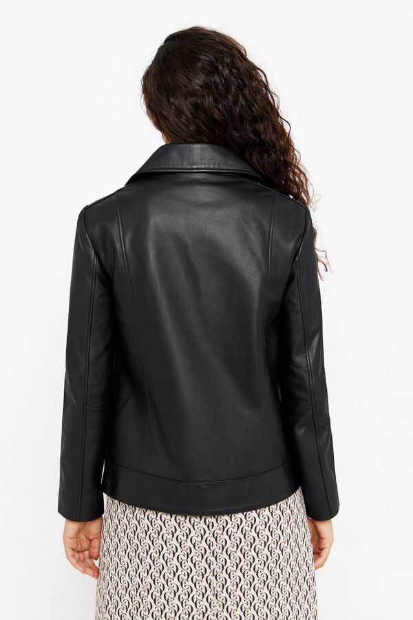 Cortefiel Leather biker jacket Black