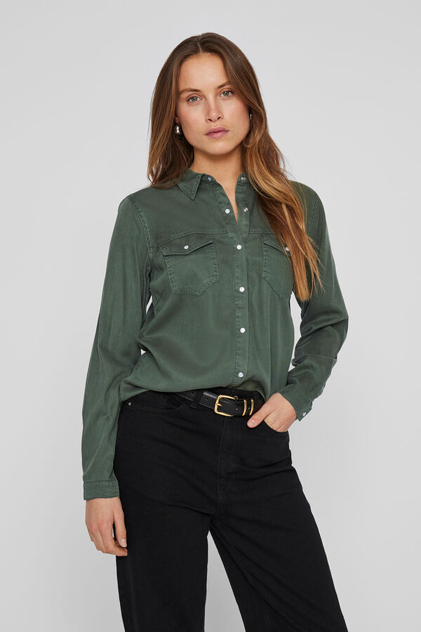 Vila Camisa vaquera manga larga Kaki
