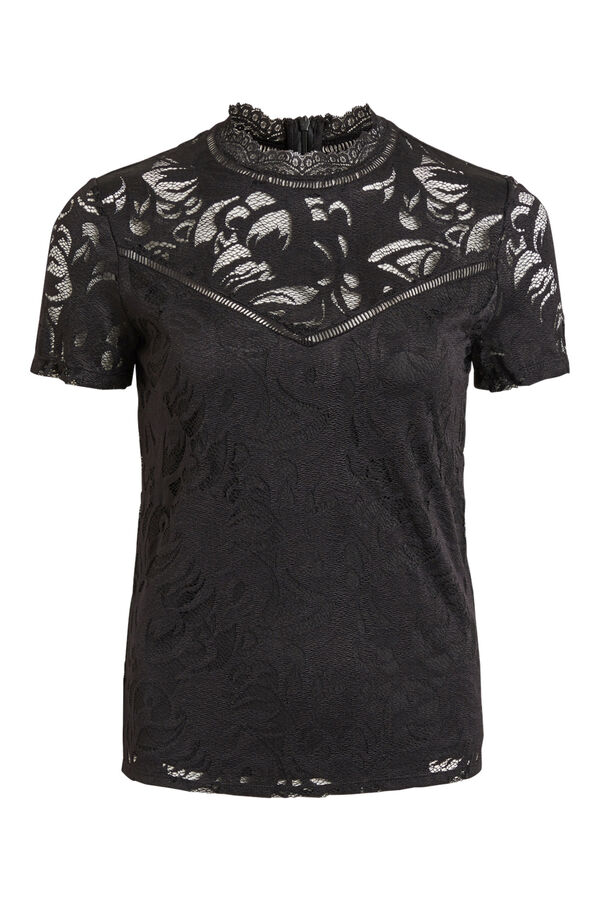 Vila Top de encaje de manga corta Negro