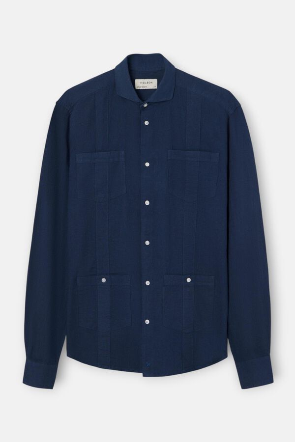 Silbon Guayabera sport lino Azul marino