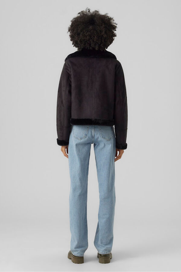 Vero Moda Cazadora de mujer de terciopelo con cremallera Negro