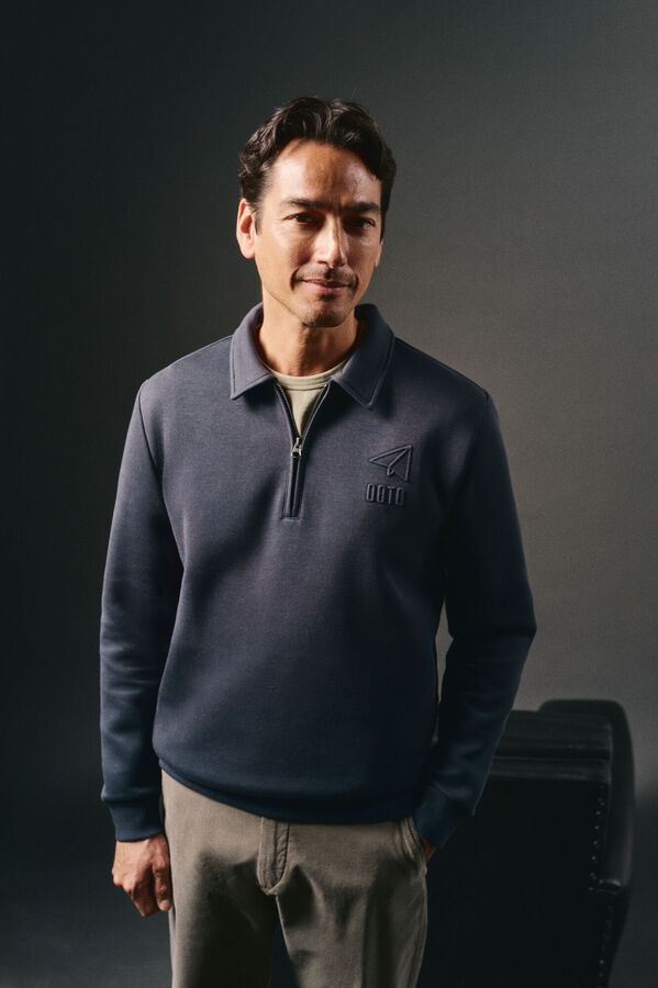 OOTO Sweatshirt com gola e fecho-&eacute;clair Azul