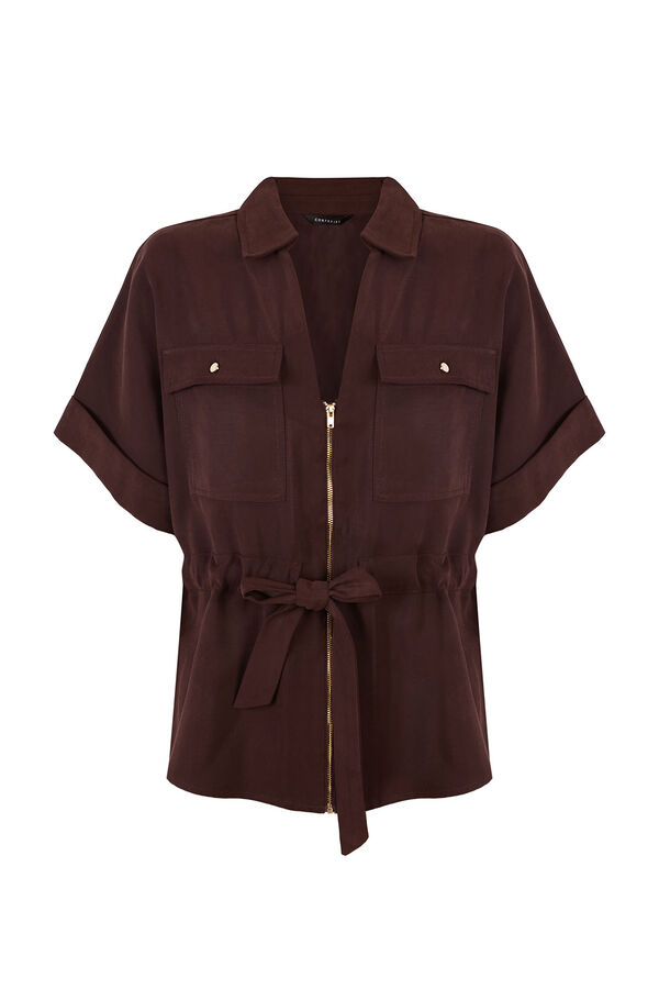 Cortefiel Short sleeve belted shirt Brown