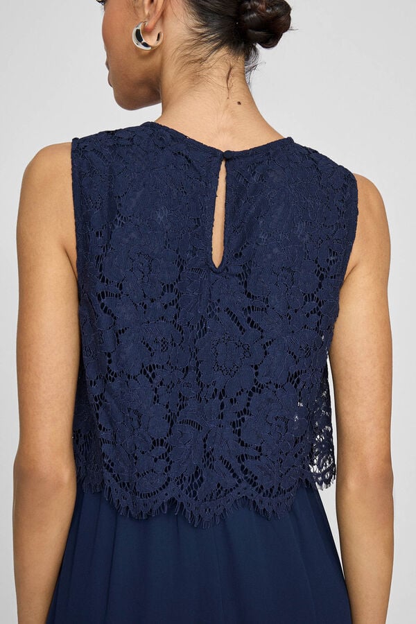 Vila Vestido largo con encaje de fiesta Azul marino