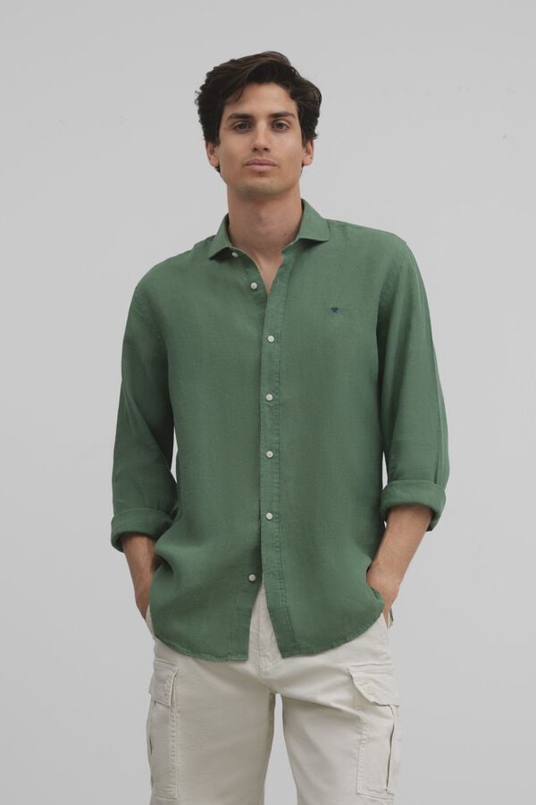 Cortefiel Camisa sport linen Green