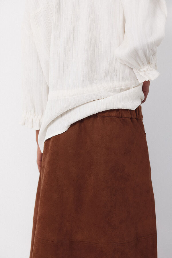 Cortefiel Falda vuelo de antelina Marr&oacute;n oscuro