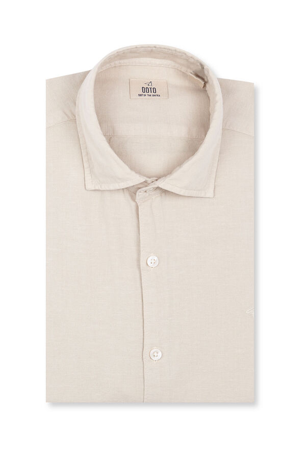 OOTO Camisa algod&oacute;n lino manga larga Beige