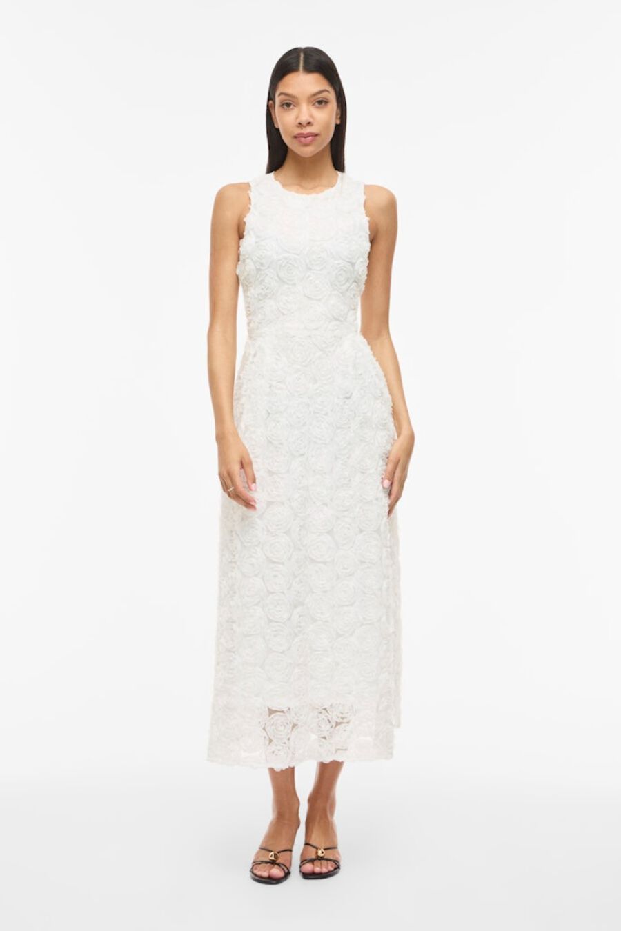 Vestido midi con flores en tejido