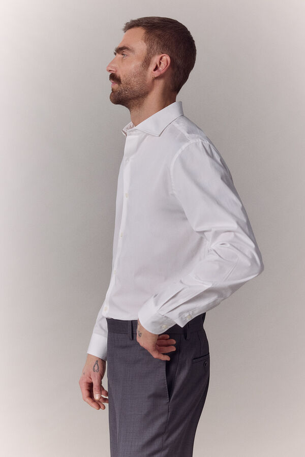 OOTO Camisa lisa popel&iacute;n manga larga Blanco