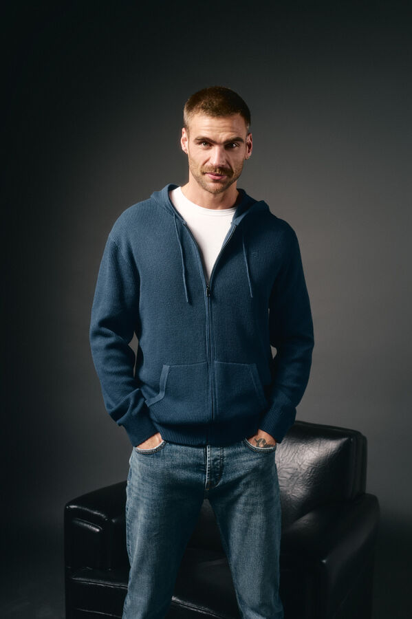 OOTO Cardigan com capuz e fecho-&eacute;clair Azul