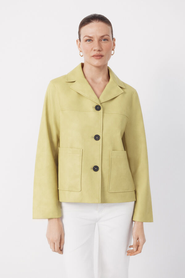 Cortefiel Chaqueta amarilla efecto piel Amarillo