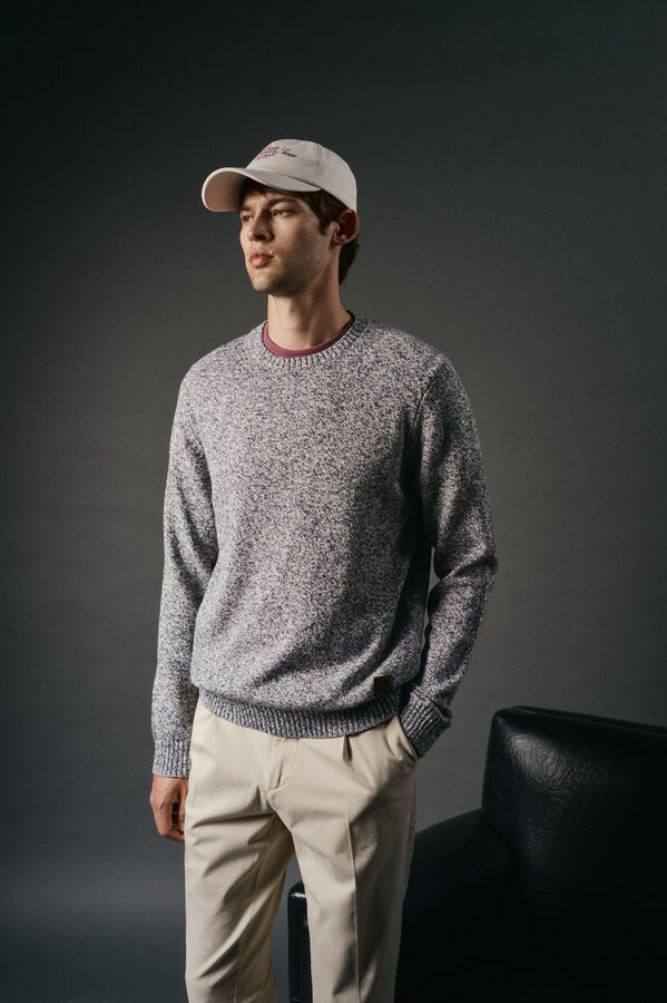 OOTO Su&eacute;ter de algod&atilde;o torcido com gola redonda Azul