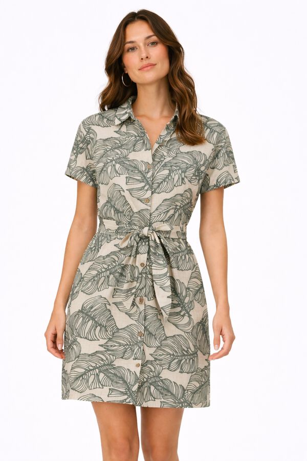 Vila Vestido camisero corto con bordados Beige