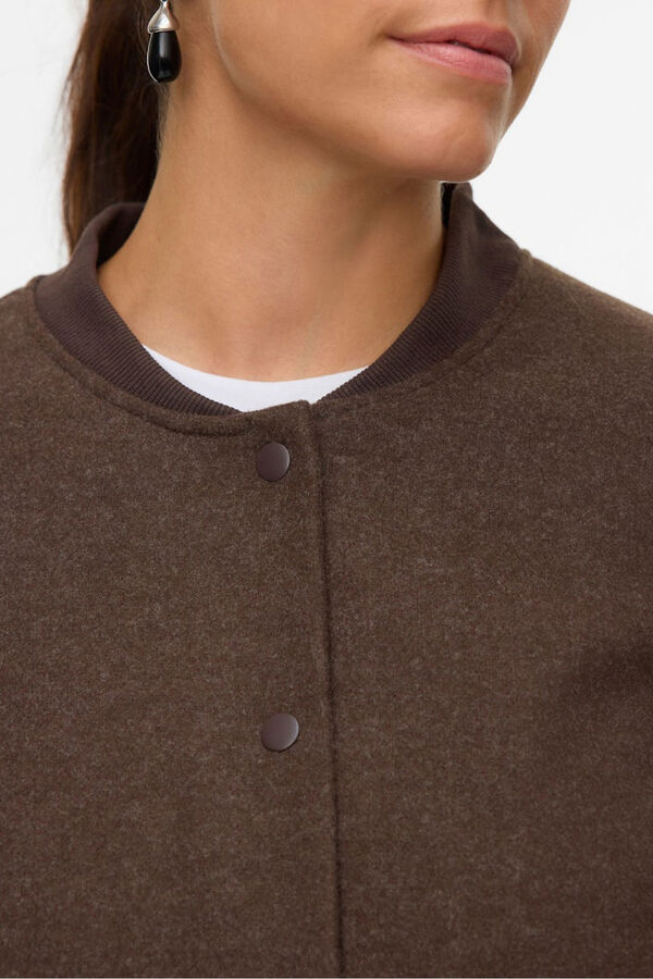 Vero Moda Curve Plus size mandarin collar bomber Dark brown