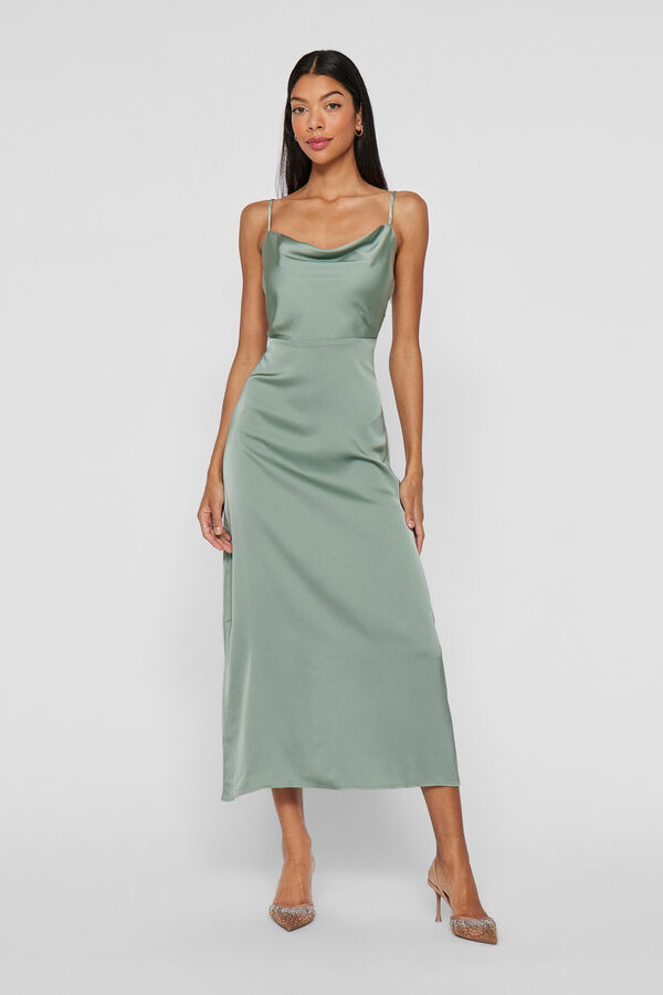 Vila Vestido midi satinado de fiesta Verde