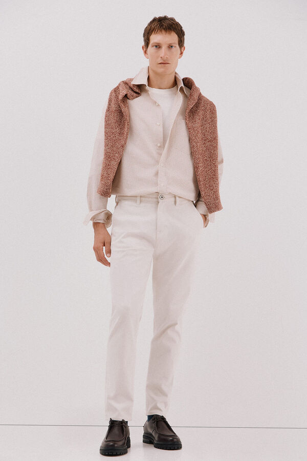 Cortefiel Camisa cuadros popel&iacute;n Camel