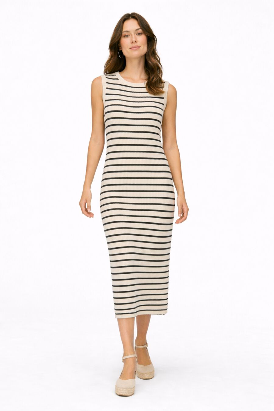 Vestido midi de canalé sin mangas