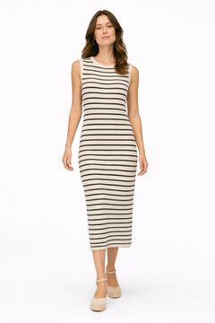 Vila Vestido midi canelado sem mangas