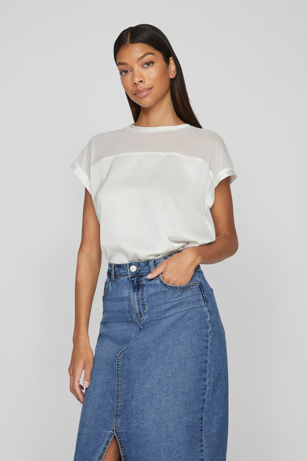 Vila Blusa de manga corta con gasa Blanco