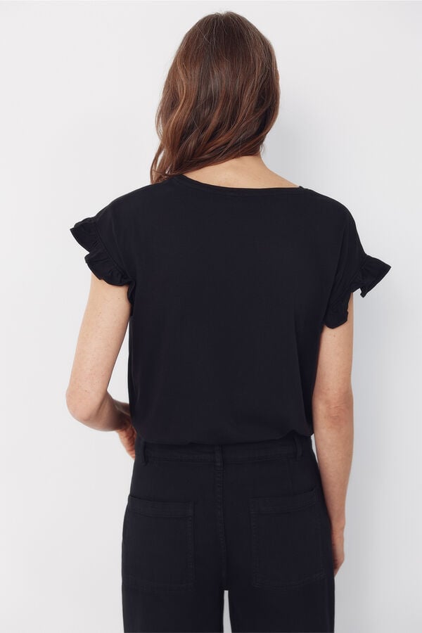 Cortefiel Camiseta b&aacute;sica volante Negro