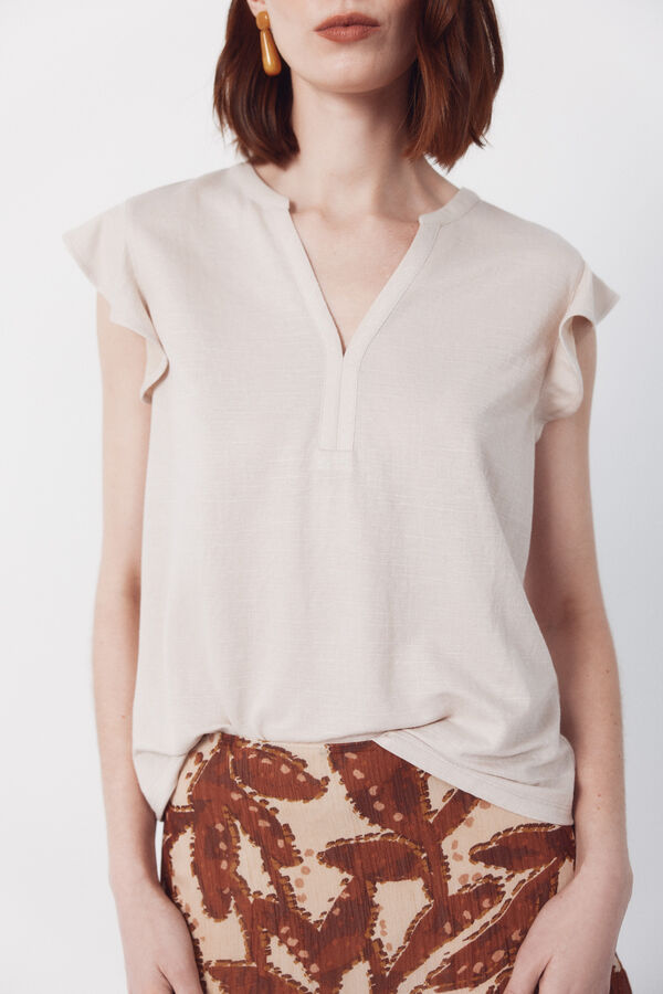 Cortefiel Camiseta manga volante Beige