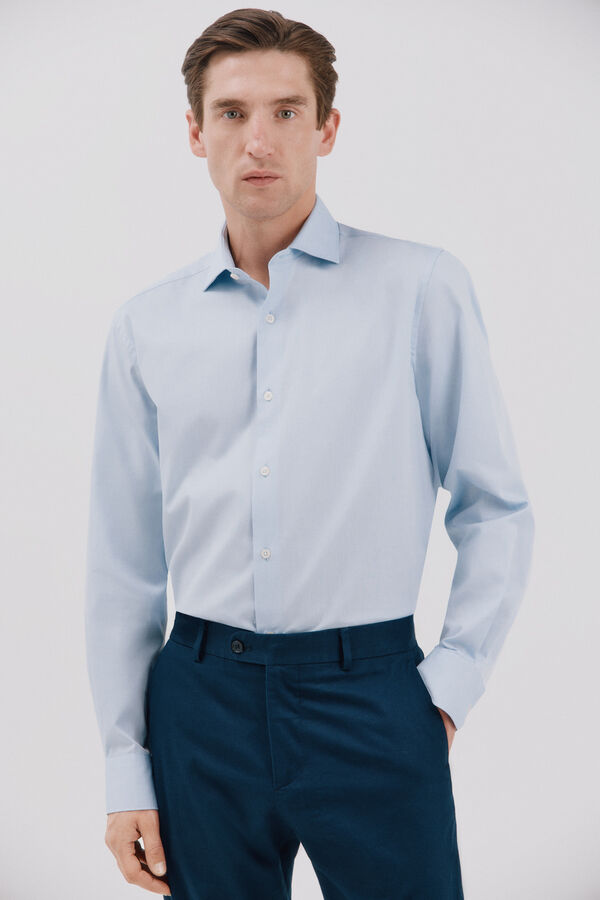 Cortefiel Plain easy-iron dress shirt Blue