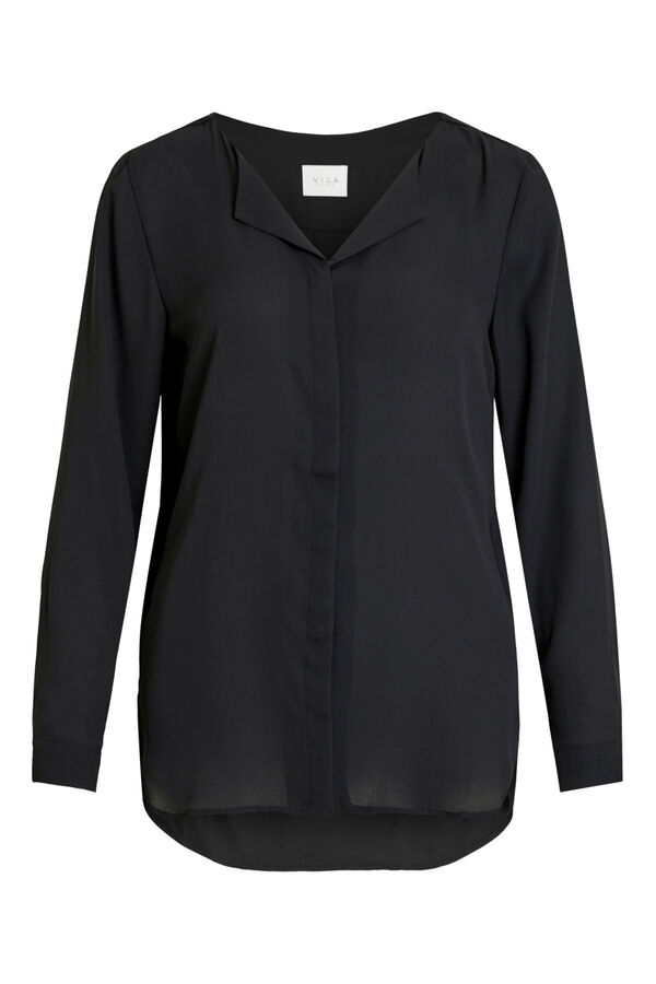 Vila Top de mujer de manga larga con escote en pico Negro