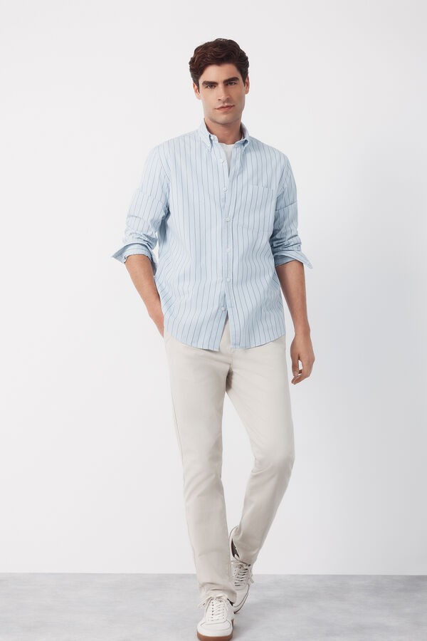 Cortefiel Striped poplin shirt Blue