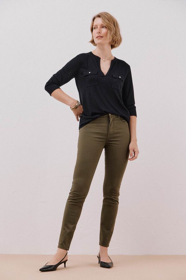 Cortefiel linen effect mandarin collar T-shirt Black