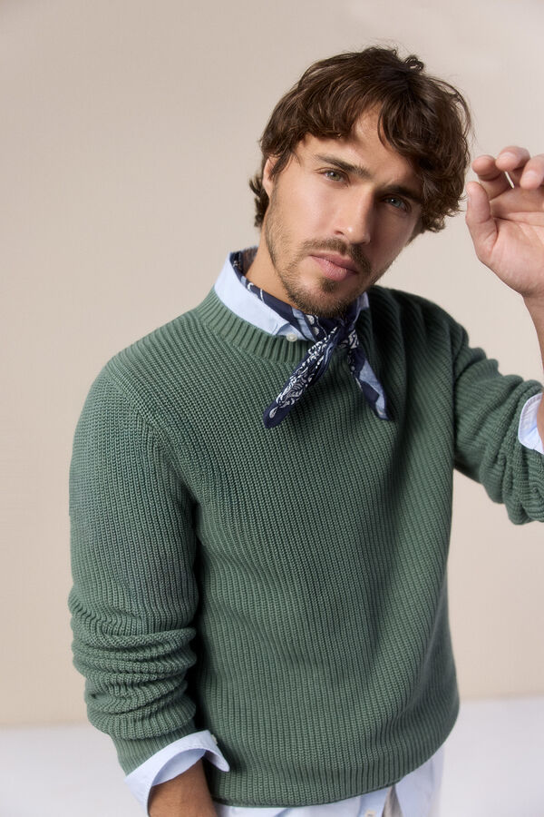 OOTO Jersey cuello redondo punto perlado Kaki