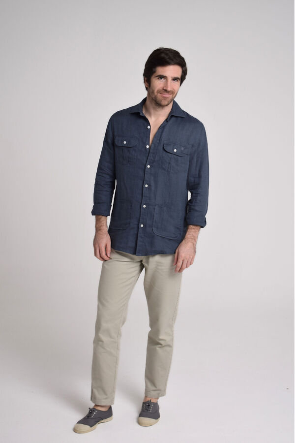 Cloking Camisa Guayabera 100% Lino Azul marino