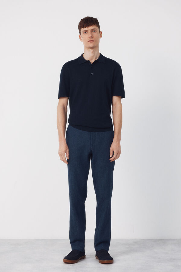 Cortefiel Cotton short sleeve polo shirt Navy