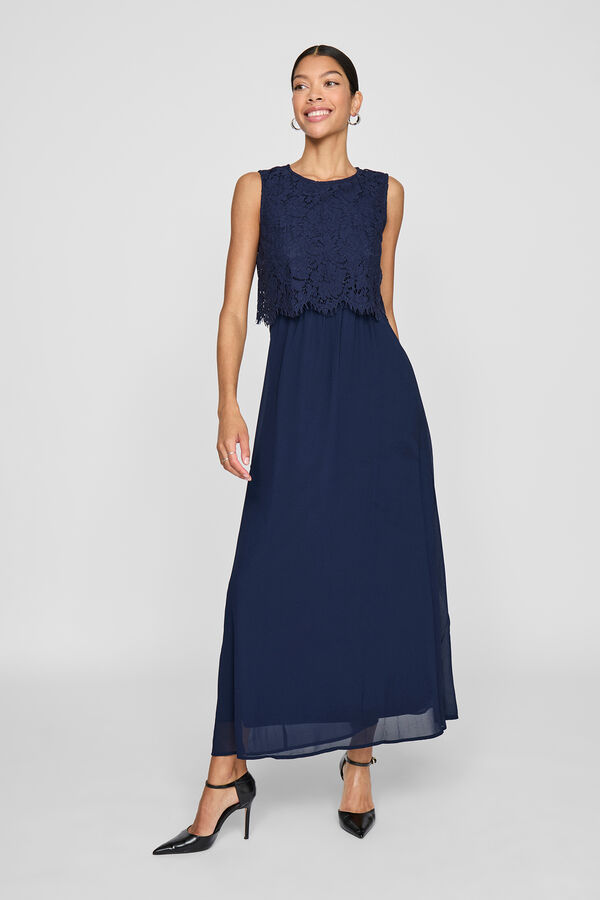 Vila Vestido largo con encaje de fiesta Azul marino