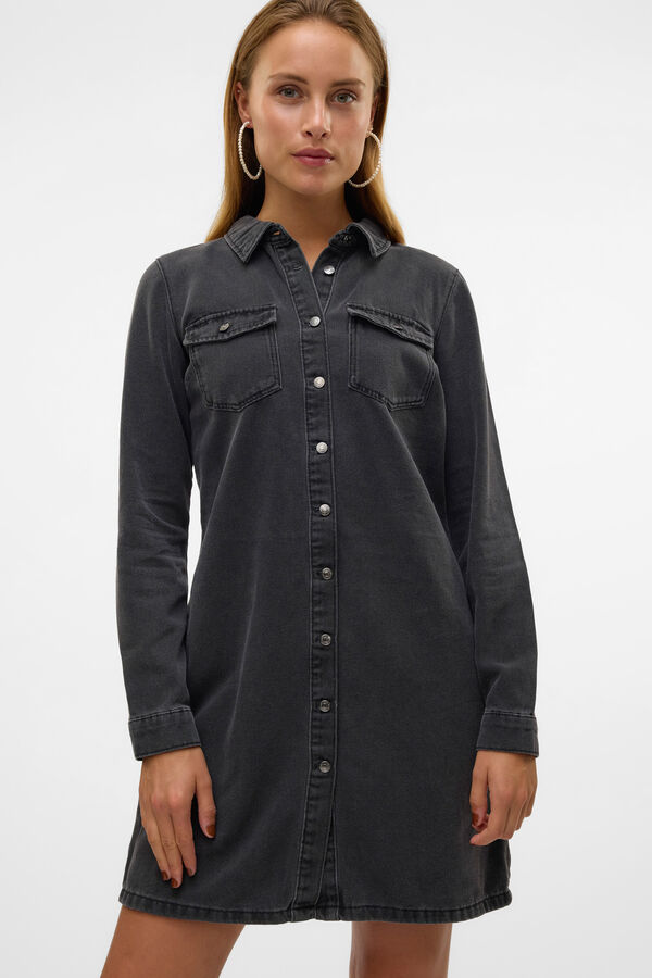 Vero Moda Vestido corto vaquero manga larga Negro