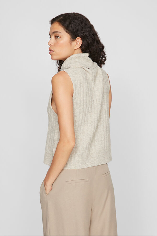 Vila Chaleco de punto de cuello vuelto Beige