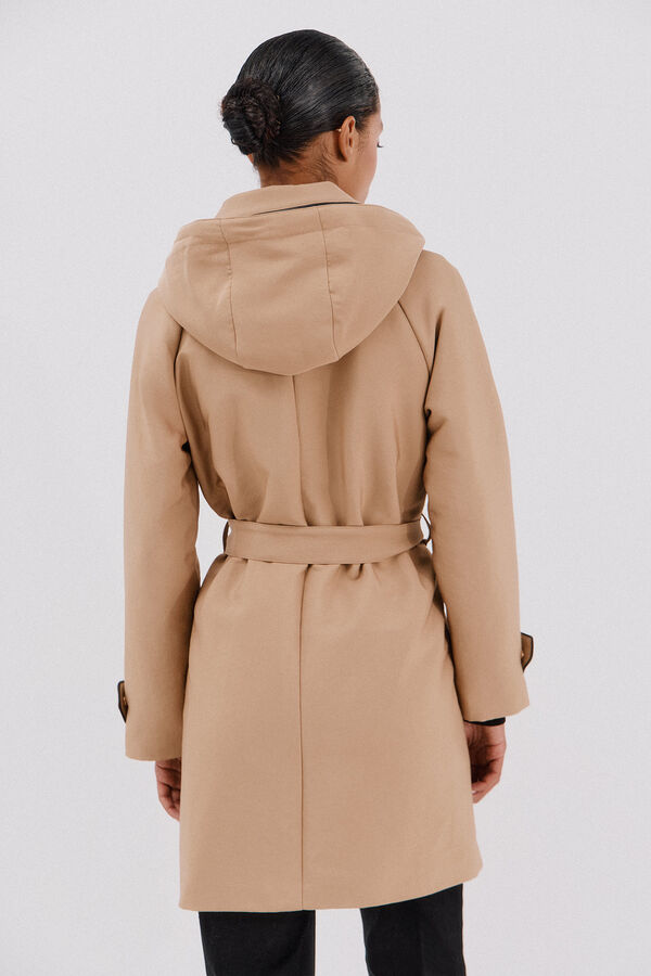 Cortefiel Gabardina satinada capucha desmontable Piedra