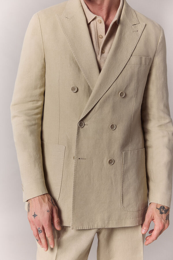 OOTO Americana cruzada mezcla lino Beige