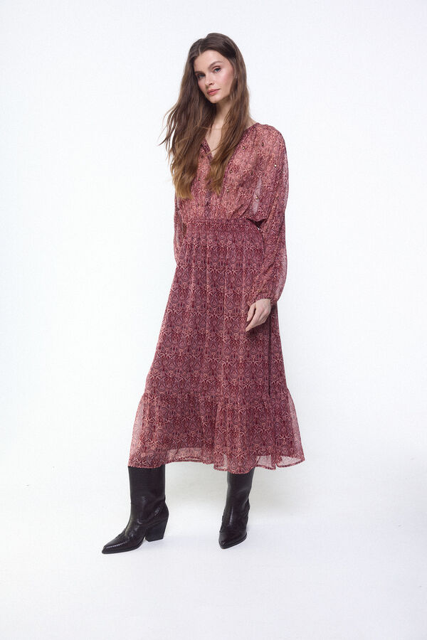 Slowlove Vestido estampado bordados pedrer&iacute;a Rojo