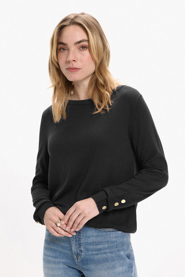 Vila Viscose jumper with buttons on the cuffs Black