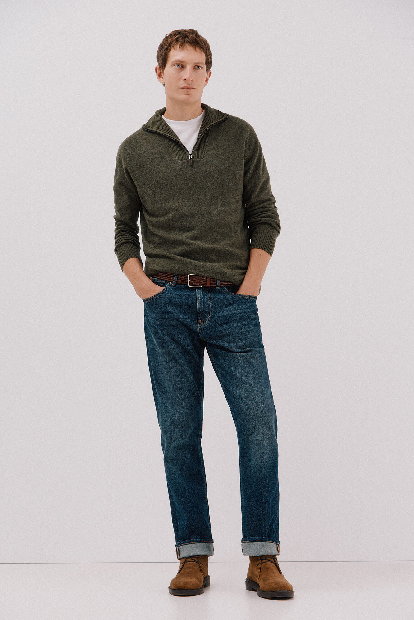 Cortefiel Jersey lana lambswool cuello abierto cremallera