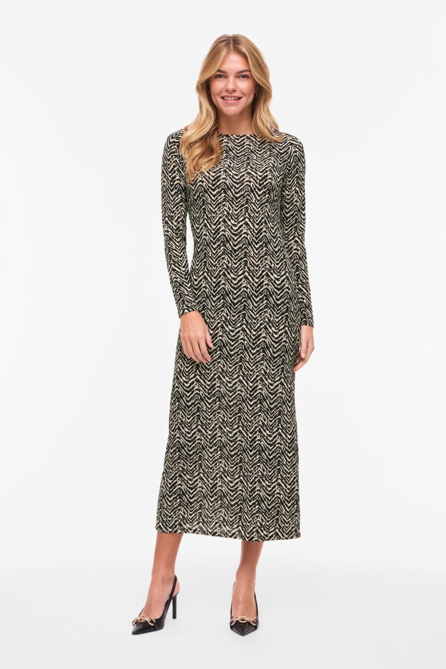 Vestido midi estampado de manga larga