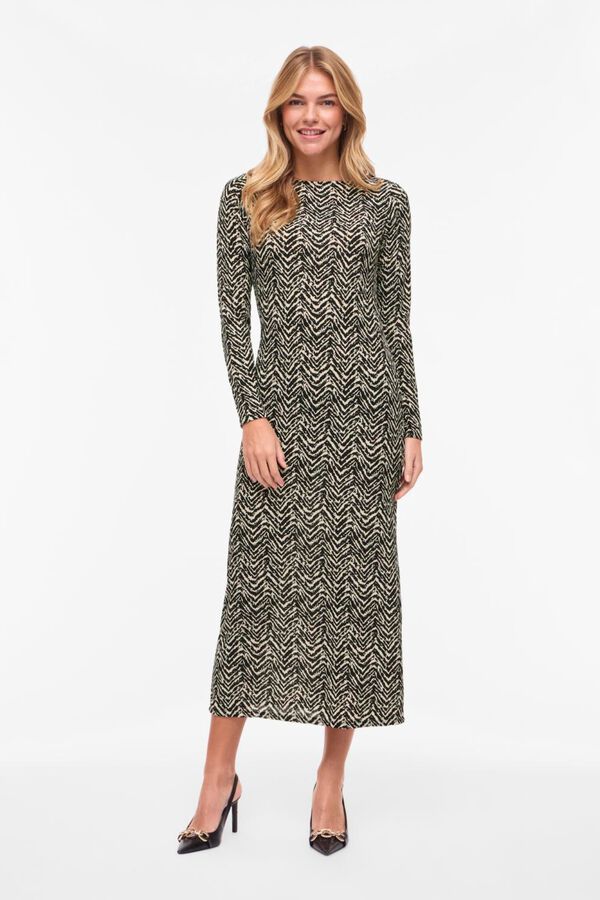 Vila Vestido midi estampado de manga larga Estampado gris